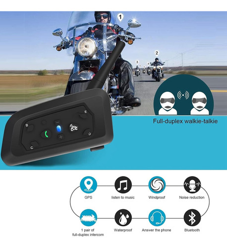 Intercomunicador Motocicleta Para Casco Bluetooth,ip65 1200m