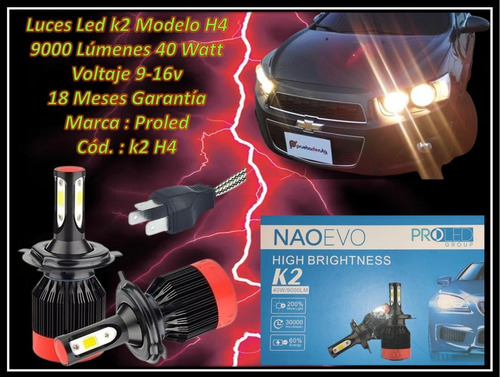 Luces Led K2 Modelo H4 9000 Lúmenes 40 Watt Voltaje 9-16v 