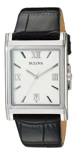 Reloj Hombre Bulova 96b107 Cuarzo 29mm Pulso Negro En Cuero