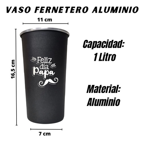 Vaso Fernetero De Aluminio 1l Jarra Jarro Negro / Dia Del Padre