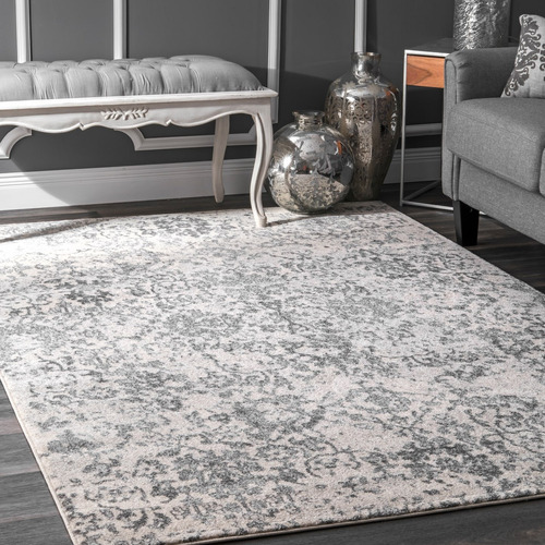 Alfombra Area Romero Damasco Floral 8 Pie 10  X 12 Gris