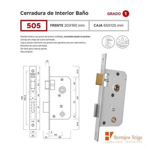 Cerradura Kallay 505 Nueva!! Frente Acero Inox Reforz Baño