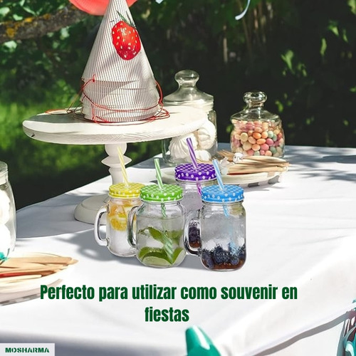 Frasco Jarro Vaso Vidrio 480ml Mosharma Con Tapa Y Sorbete Colores Manija Souvenir