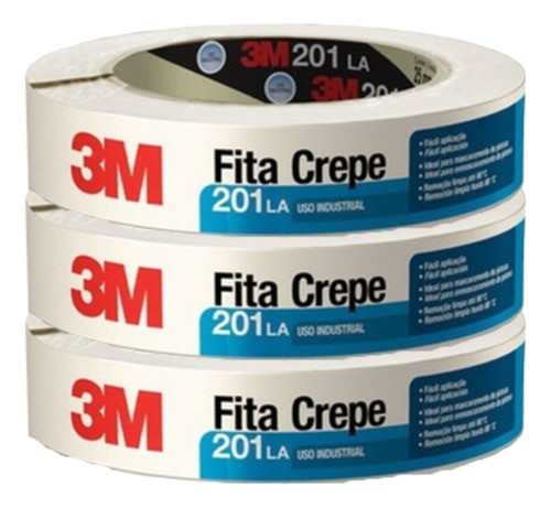 Kit 3x Fita Crepe Para Mascaramento 18mm X 50m 201la 3m