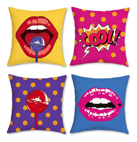 Bonhause Fundas De Almohada Pop Art De 18.0 X 18.0 In, Diseñ