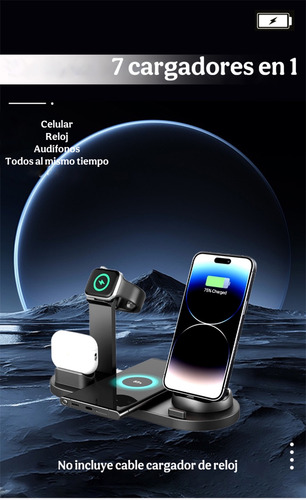 Cargador 7 En 1 Wireless Para Iphone Android Apple Watch Negro