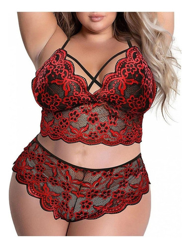 Conjunto De Sosten Sin Aros De Encaje Sexy De Talla Grand