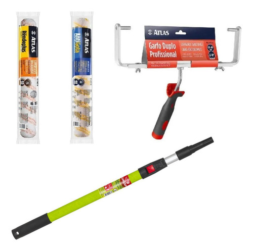 Kit Pintura Pro Duplo 46cm Suporte Garfo + Rolos Lã Extensor