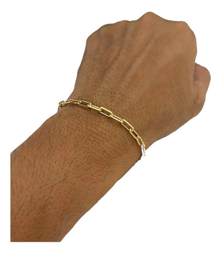 Pulseira Masculina Elo Quadrado Banhado A Ouro + Diâmetro 21 Cm