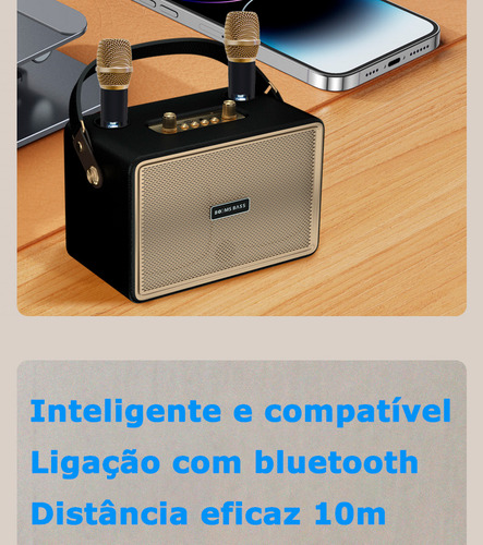 Caixa De Som Karaokê Portátil Bluetooth C2 Microfones 25w Cor Preto 110v/220v