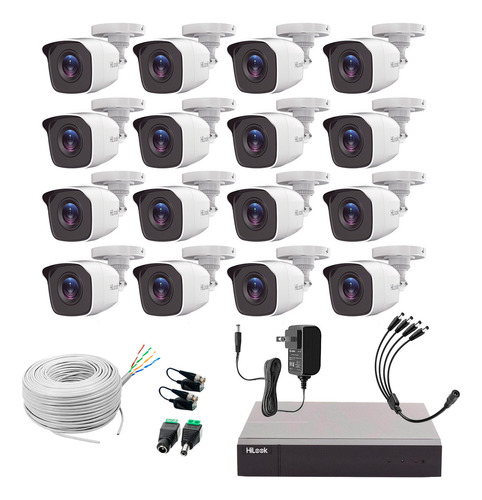 Hilook Kit de Camaras de Seguridad Video Vigilancia Modelo Kit16BP-Plus-B 16 Cámaras CCTV Bala 1MP 720p Vision Nocturna Compatible con APP Hik-Connect