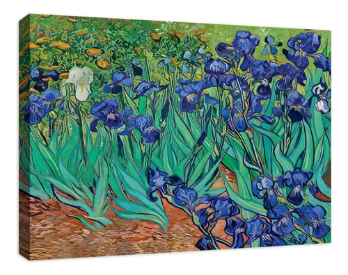 Cuadro Decorativo Canvas Lirios Van Gogh Con Bastidor Color Madera Armazón Natural