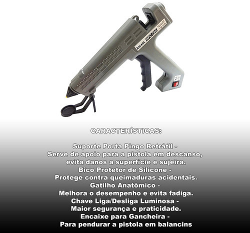 Pistola Cola Quente Profissional 280w Bivolt Chave +2 bastão de cola