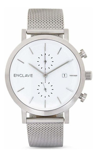 Reloj Hombre Enclave Mfg Co. Chrono Cuarzo Pulso Plateado