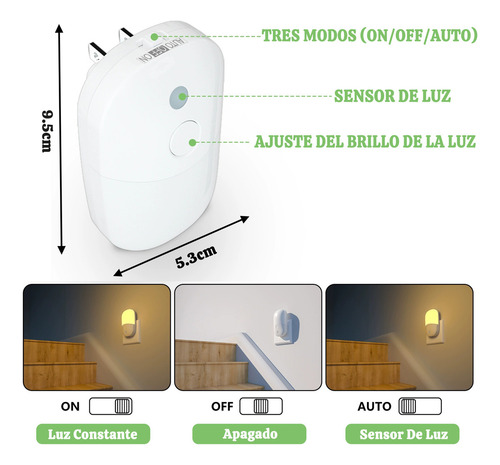 2 Luz Nocturna Regulable Sensor Automático Para Niños Hogar