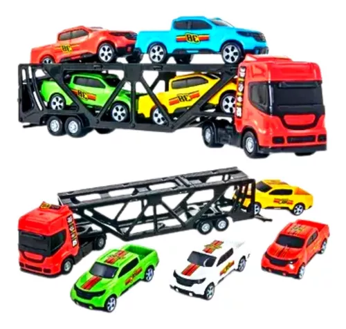 Caminhão Brinquedo Infantil Cegonha Miniatura + 4 Carrinhos - Bs Toys