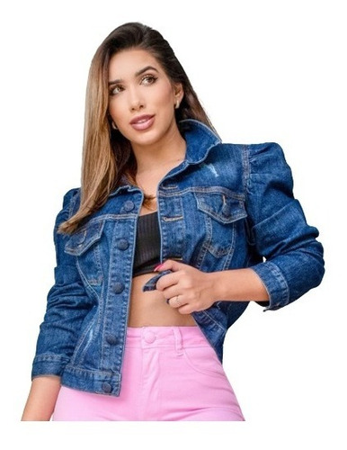 Jaqueta Jeans Feminina Manga Princesa Princy