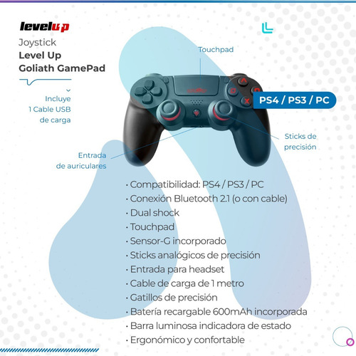 Imagen 2 de 9 de Joystick Level Up Goliath Gamepad Compatible Con Ps4/ps3/pc