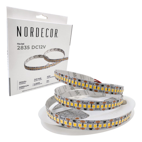 Fita Led 12v 20w/m 5 Metros Ip20 Perfil Sanca Nordecor