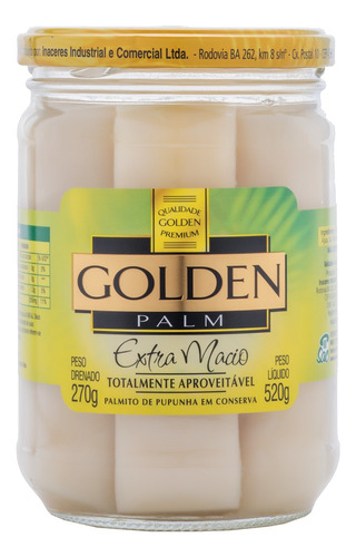 Palmito Pupunha em Conserva Extra Macio Golden Palm Vidro 270g