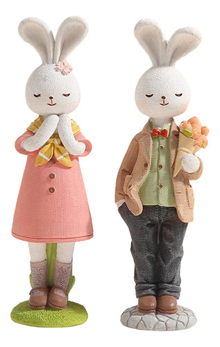 2 Figuras De Conejitos De Pareja De Pascua Para Decoración D