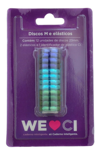  Caderno Inteligente Discos M 23mm Ocean 1 folhas  disco 1 assuntos unidade x 1 1cm x 1cm ci - 12 discos m + 2 elásticos