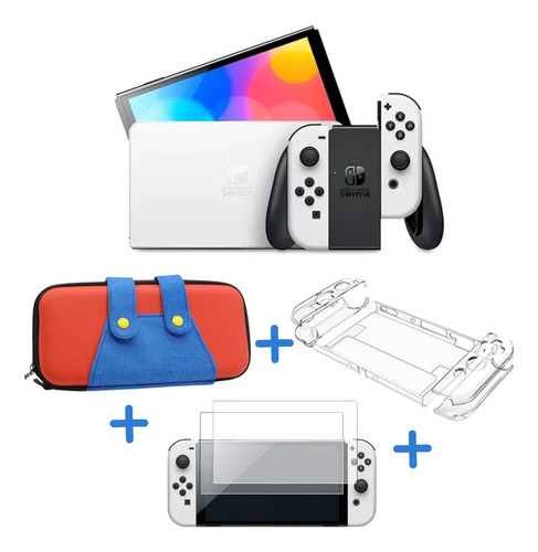 Nintendo Switch Oled +mario Kart 8 + 3 Nswo + Kit De Almacen