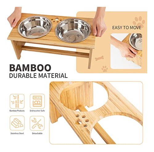 Tazones Elevados De Bambú Para Perros Medianos Y Pequeños