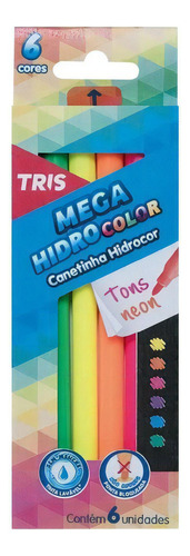 Caneta Hidrocor Tris Mega Hidro Color 6 Cores Neon