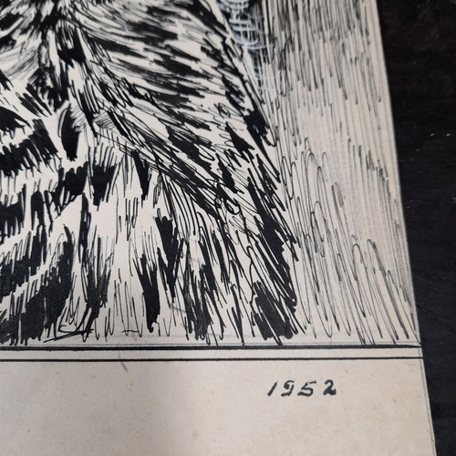 Imagem 2 de 5 de Desenho Nanquim Bico De Pena Datado 1952 Antigo Sem Moldura