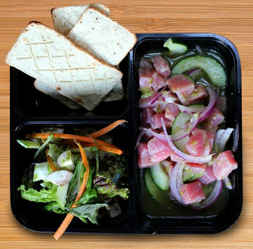Charola Tipo Plato Reusable De 3 Divisiones Con Tapa