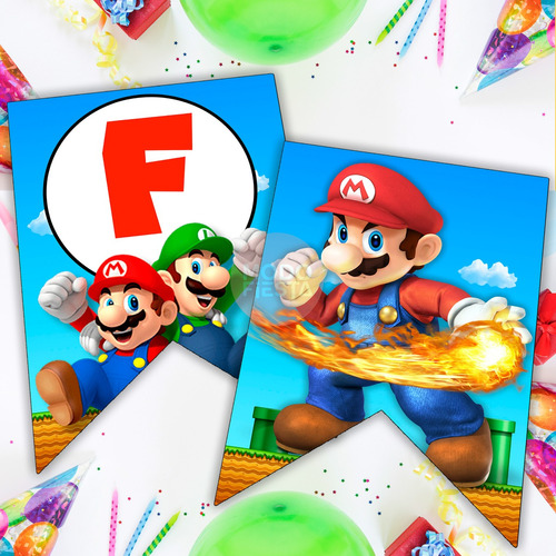 Banderines Cumpleaños Personalizados Mario Bros