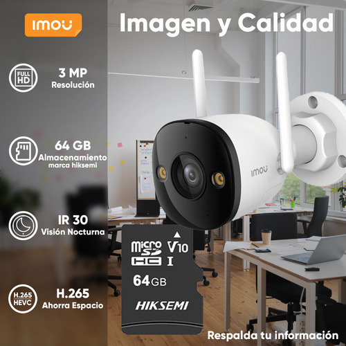 Imou Cámara De Seguridad Ip Bullet Wifi 3 Mp Ipc-s3en-3m0we-plus-64 Full Color Imou Sense Visión Nocturna Inteligente Con Microsd 64gb Audio Dos Vías Disuasión Activa 30m Ir 3m0we Protección Exterior