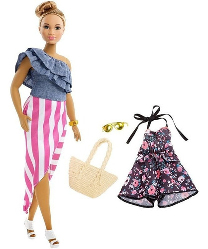 Boneca Barbie Fashionista Curvy 102 Gordinha Bolsa Rosa Top