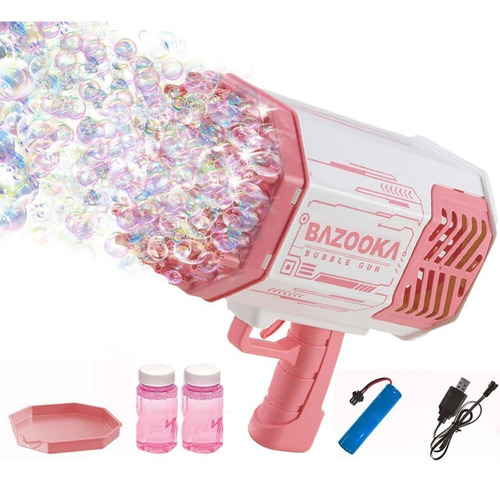 Bazooka Bubble Con 69 Agujeros Pistola Burbujas Y Luz Niños Rosa