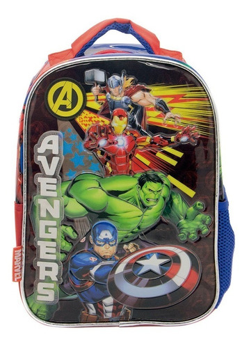 Mochila Espalda Jardin Avengers Vengadores Sp147 Orig.12'' Color Rojo/Azul Diseño de la tela Estampado