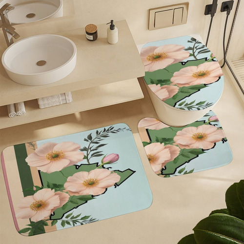 Juego De Cortinas De Ducha De 4 Piezas Con Diseño De Mapa Fl