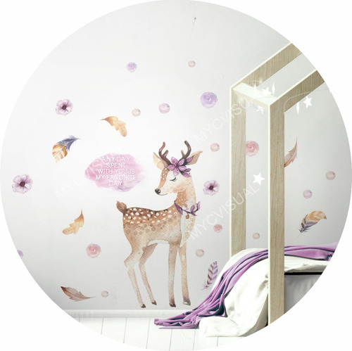 Vinilos Decorativos Nordico En Acuarela Bambi Zorrito Oso 