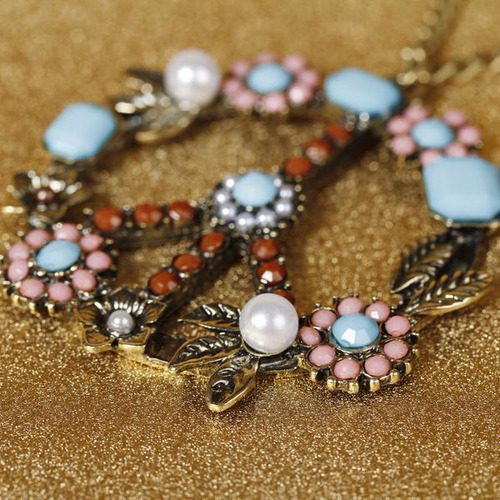 Retro Floral Peace \u0026 Sign Colgante Collar De Cadena