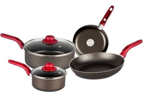 Batería De Cocina Ekco 6 Piezas, Antiadherente Aluminio Rojo