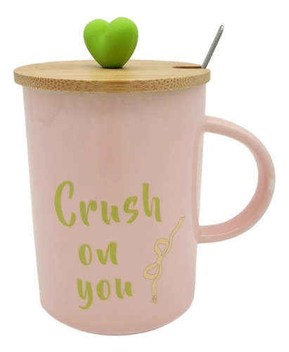 Set De Taza De Cerámica C/tapa De Bambu Y Cuchara Love 400ml