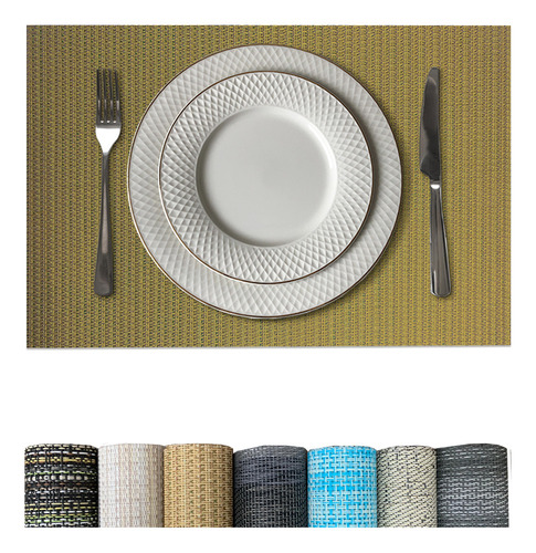 6 Jogo Americano Mesa Posta Luxo Impermeável Pvc Mz Rust Vr Cor M4 Bege Claro Escuro Palha Sisal Verde Rustico Mz Retangular