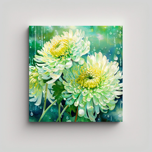 80x80cm Cuadro Abstracto De Flores De Crisantemos En Tonos V