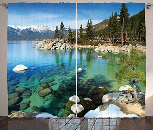 Ambesonne Lake Tahoe Cortinas, Scenic American Places Mounta