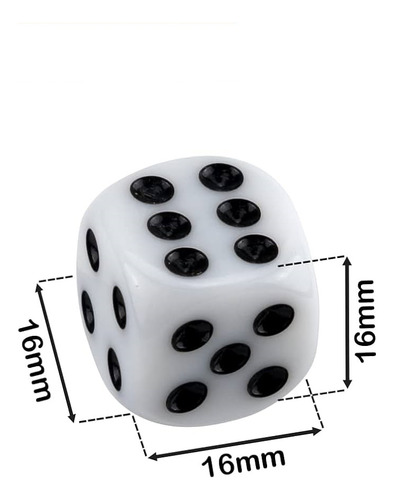 100 Dados De Puntos Blancos 16mm. Para Juego Azar Juego Mesa