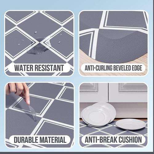 Imagen 7 de 9 de Tapete De Baño O Cocina Acolchado Impermeable Premium Gris