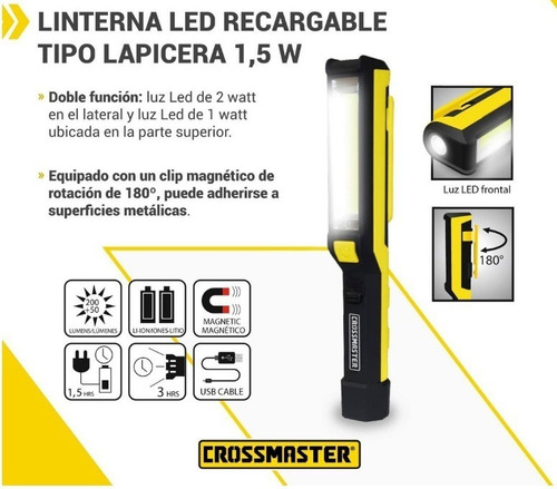 Imagen 3 de 3 de Linterna Led Recargable Tipo Lapicera Crossmaster 9932720