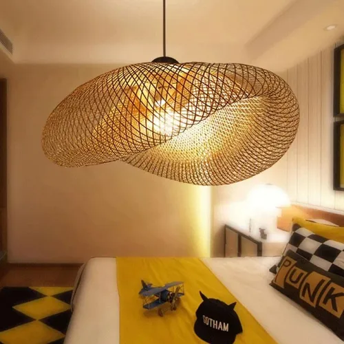 comprar Casa Nobre Lustre Luminaria Pendente De Bambu Bamboo Trançado Palha Natural Artesenal Rústico Grande 60cm Ondulado Madeira Casa Restaurante Bivolt 110v 220v Completo Com Fiação E Lâmpada