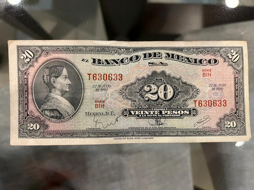 Billete De México De $20 Del Año 1970 Serie Bih