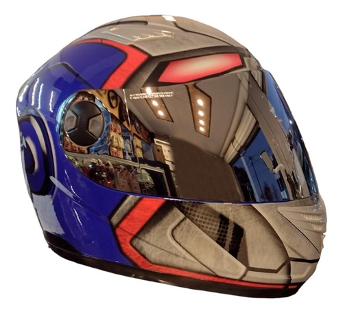 Casco Cerrado R7 Racing Ff83 Iron Patriot Azul Mica Y Lentes